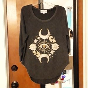 WildFox Illuminati distressed mystic eye moon graphic top S